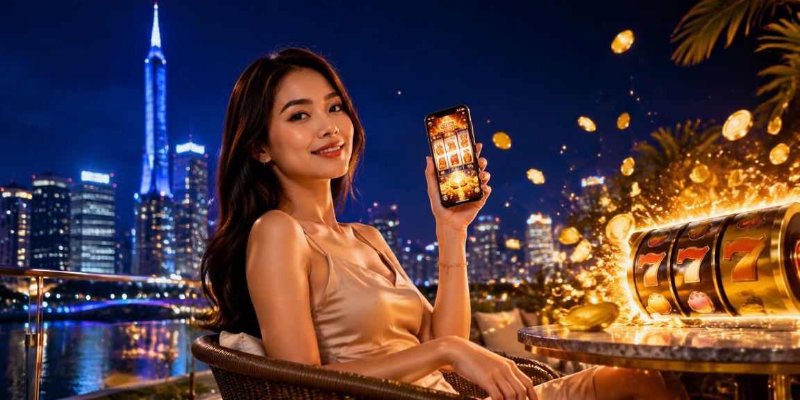 Pemain menikmati permainan slot dalam talian gaya Melayu di Kuala Lumpur pada skrin telefon pintar
