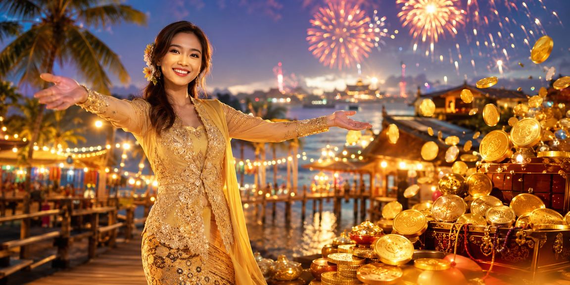 Suasana hiburan kasino bertema kebaya Malaysia menggambarkan platform fc24 yang meriah